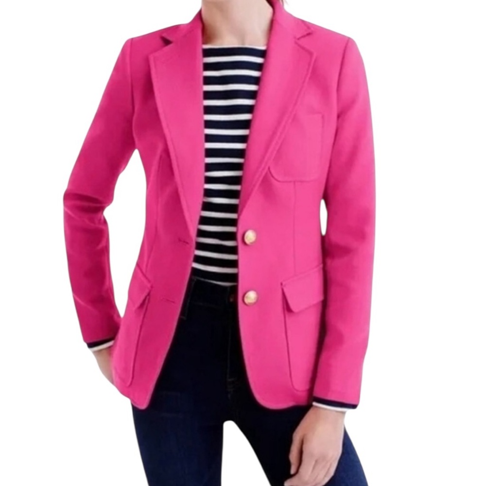 J. Crew Bright Pink Two-Button Blazer with Gold Buttons